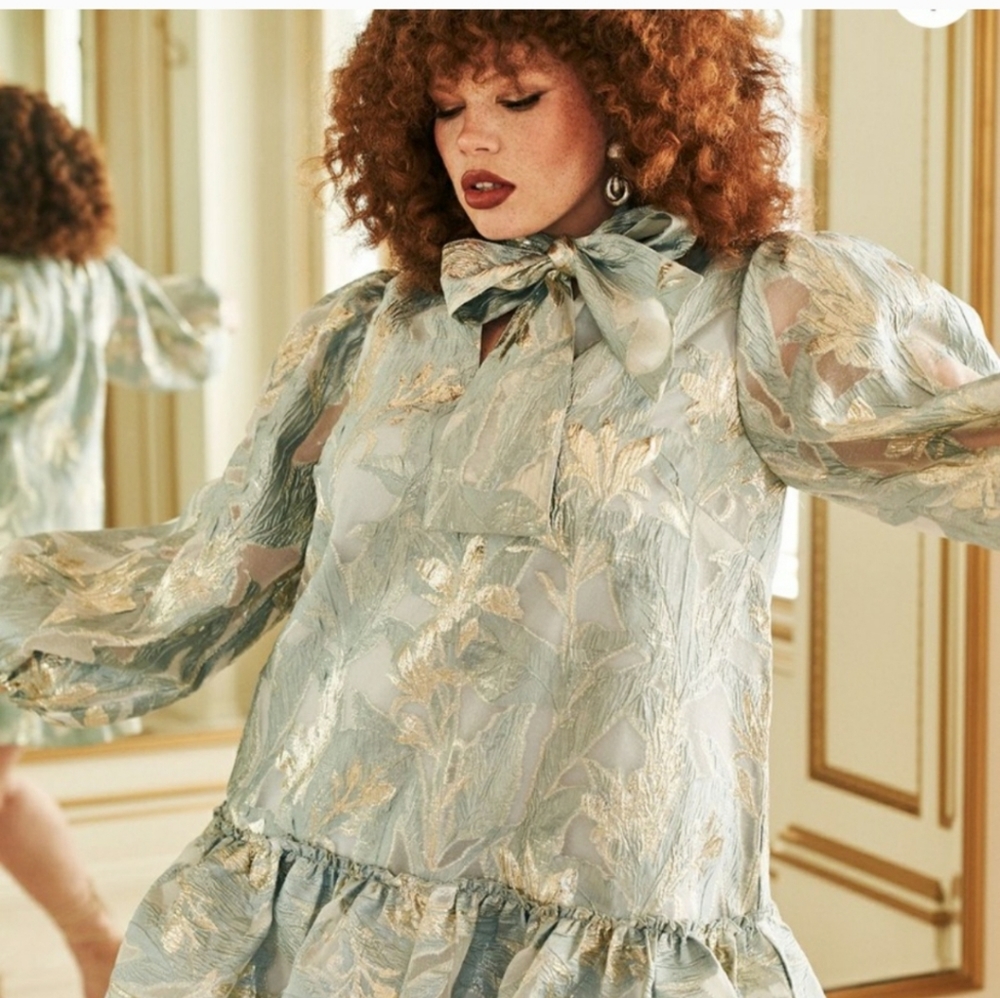 ISO ELOQUII Brocade Blue Dress - Picture 2 of 2